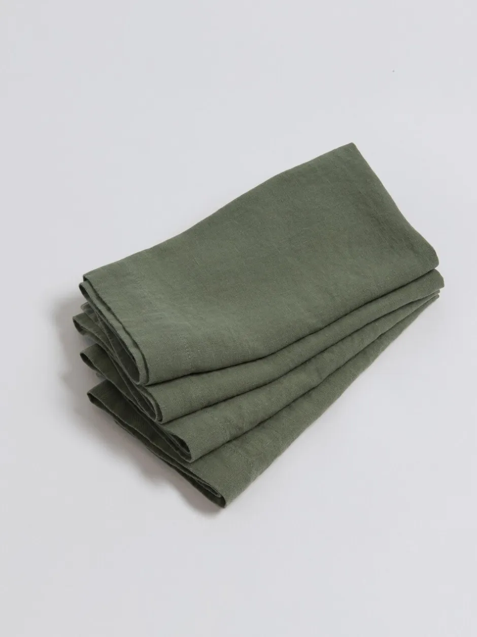 Tafellinnen En Placemats *Secret Linen Store Set of 4 100% Linen Napkins Olijfgroen