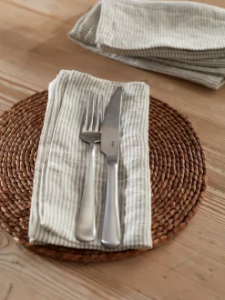 Tafellinnen En Placemats *Secret Linen Store Set of 4 Sid Stripe 100% Linen Napkins Natuurlijk