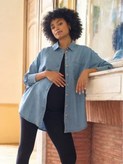 Moederschap|Blouses En Overhemden|Seraphine Denim Zwangerschaps- en Borstvoedingsoverhemdjurk