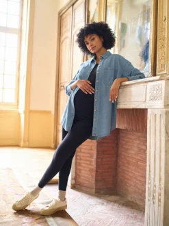 Moederschap|Blouses En Overhemden|Seraphine Denim Zwangerschaps- en Borstvoedingsoverhemdjurk