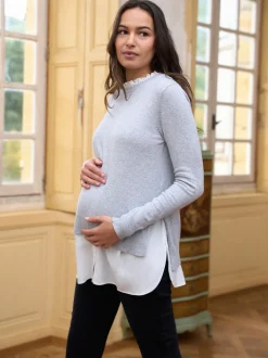 Gebreide Kleding|Moederschap*Seraphine katoenen blend zwangerschaps- en borstvoedingsshirt en trui