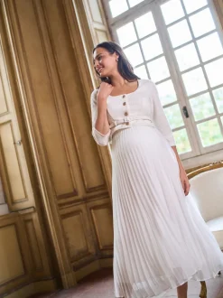 Gelegenheidskleding|Jurken|Seraphine Occasion Maternity & Nursing Bridal Dress With Tweed Bodice & Floaty Pleated Skirt