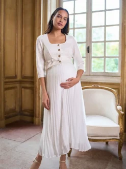 Gelegenheidskleding|Jurken|Seraphine Occasion Maternity & Nursing Bridal Dress With Tweed Bodice & Floaty Pleated Skirt