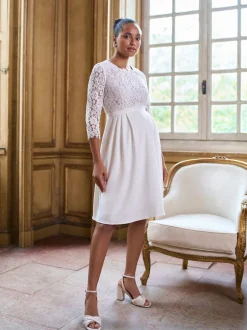 Gelegenheidskleding|Jurken|Seraphine Premium Lace Bodice Maternity & Nursing Occasion Bridal Dress