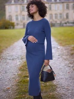Jurken|Moederschap|Seraphine Ribbed Knitted Maternity and Nursing Midi Dress