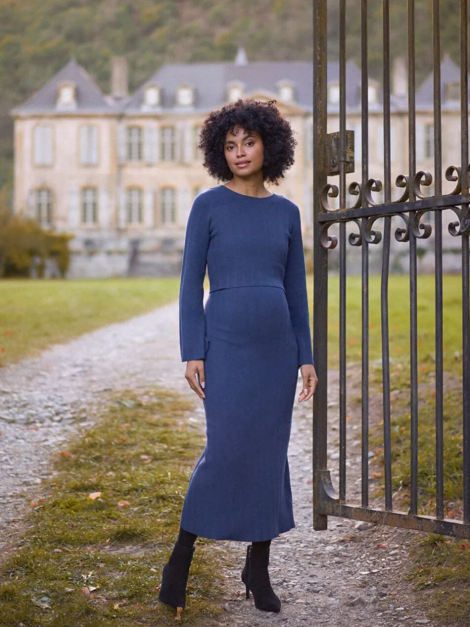 Jurken|Moederschap|Seraphine Ribbed Knitted Maternity and Nursing Midi Dress