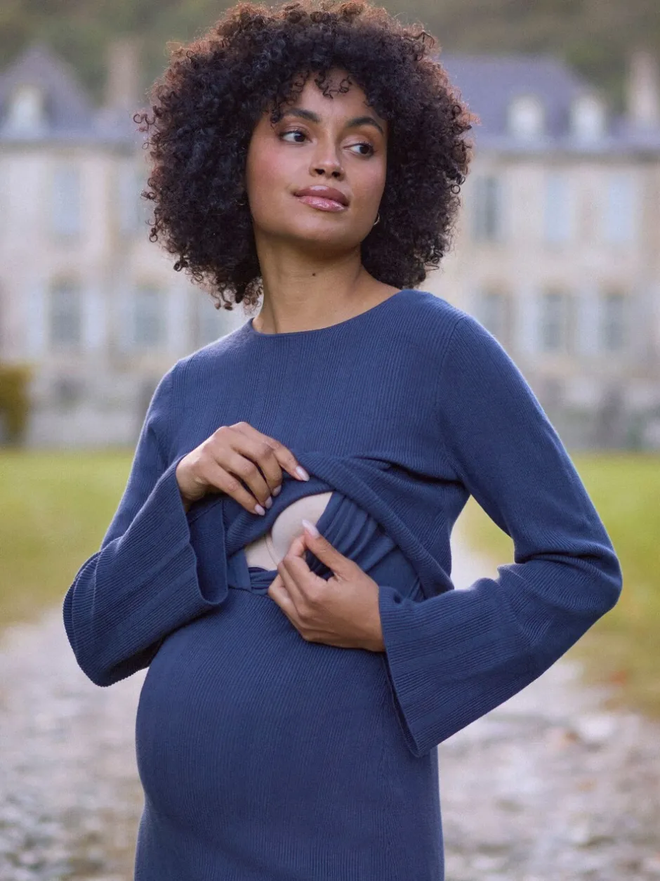 Jurken|Moederschap|Seraphine Ribbed Knitted Maternity and Nursing Midi Dress
