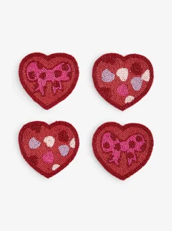 Tafellinnen En Placemats |Tafelgerei|Next Set of 4 Beaded Heart and Bow Coasters