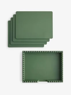 Tafellinnen En Placemats *Next Set of 4 Bobbin Wooden Placemats in Holder Groen