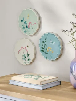 Canvassen En Kunst Voor Aan De Wand*Next Set of 3 Floral Ceramic Plate Plaques Wall Arts