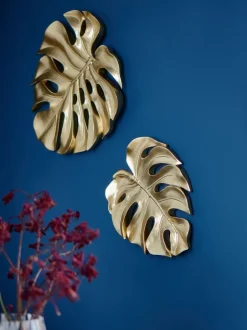 Canvassen En Kunst Voor Aan De Wand*Next Set of 2 Gold Cheese Leaves Wall Art