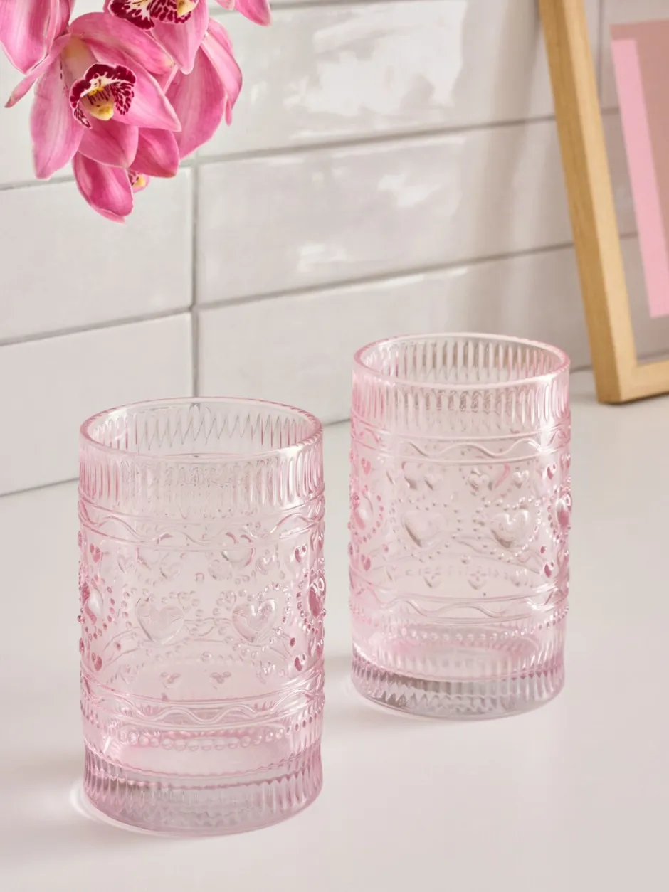 Glas|Tafelgerei*Next Set of 2 Heart Pressed Tumbler Glasses
