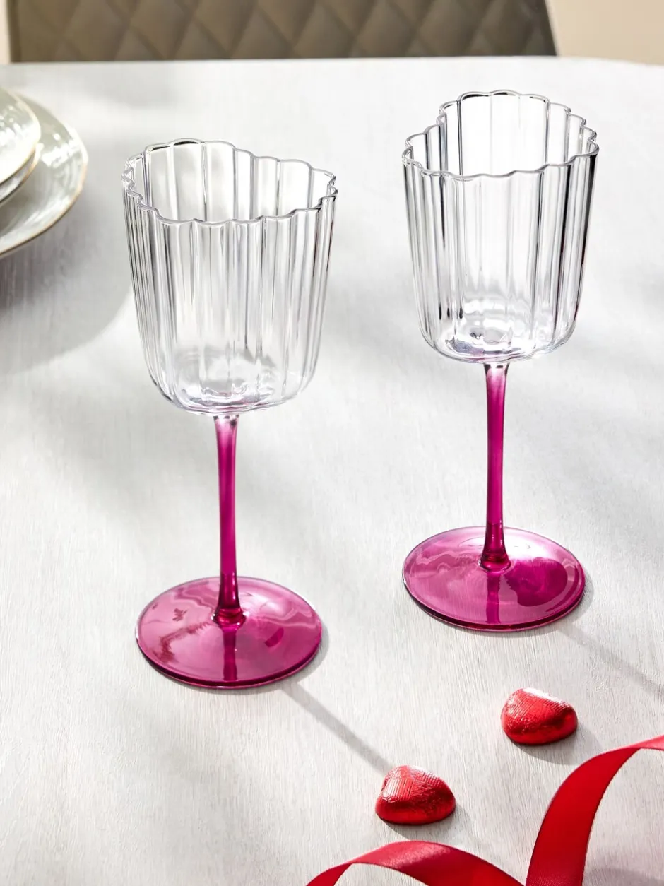 Glas|Next Set of 2 Scalloped Heart Wine Glasses