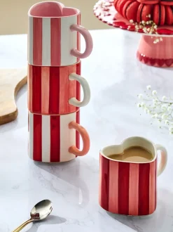 Mokken En Koppen*Next Set of 4 Stripe Heart Shaped Stacking Mugs