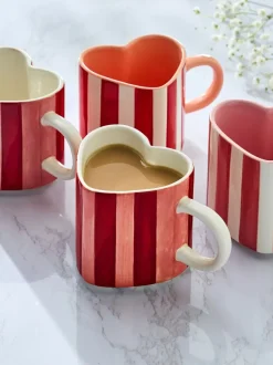 Mokken En Koppen*Next Set of 4 Stripe Heart Shaped Stacking Mugs