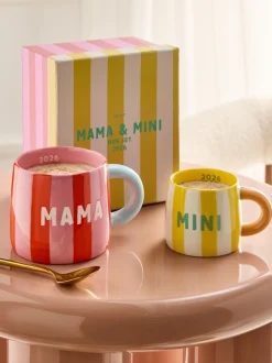 Mokken En Koppen|Tafelgerei*Next Set of 2 Stripe Mama and Mini Est 2026 Mugs