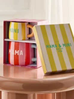Mokken En Koppen|Tafelgerei*Next Set of 2 Stripe Mama and Mini Est 2026 Mugs