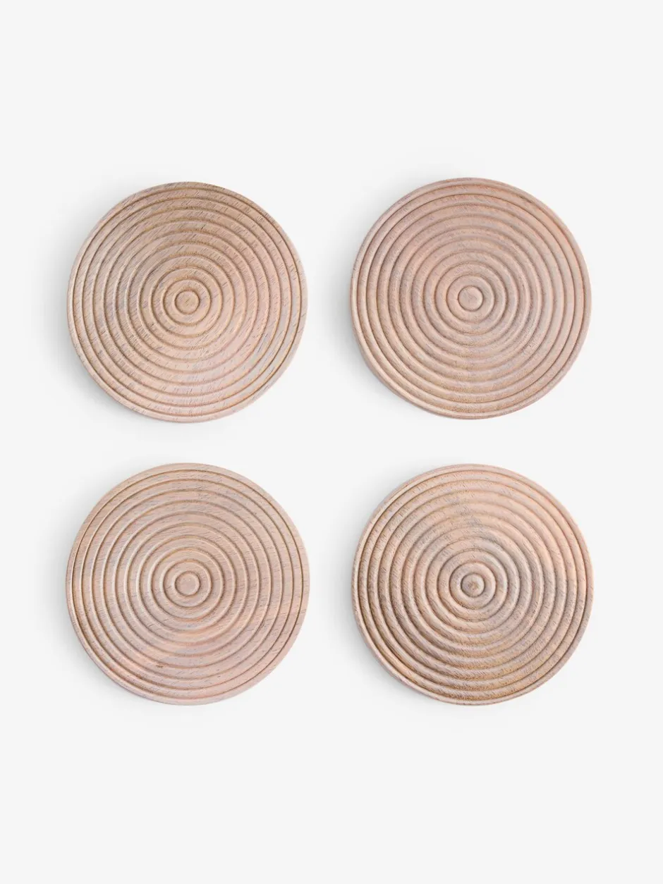 Tafellinnen En Placemats |Next Set van 4 Bronx geëtste houten onderzetters Kalkwas