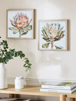 Canvassen En Kunst Voor Aan De Wand|Next Set van 2 3D bloemenprint Protea wanddecoratie