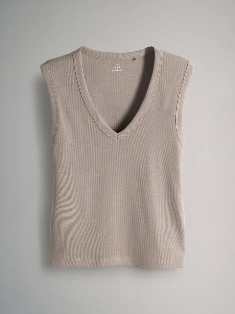 Tops En T-Shirts*The Set Set van 5 diepe V-hals geribbelde vest
