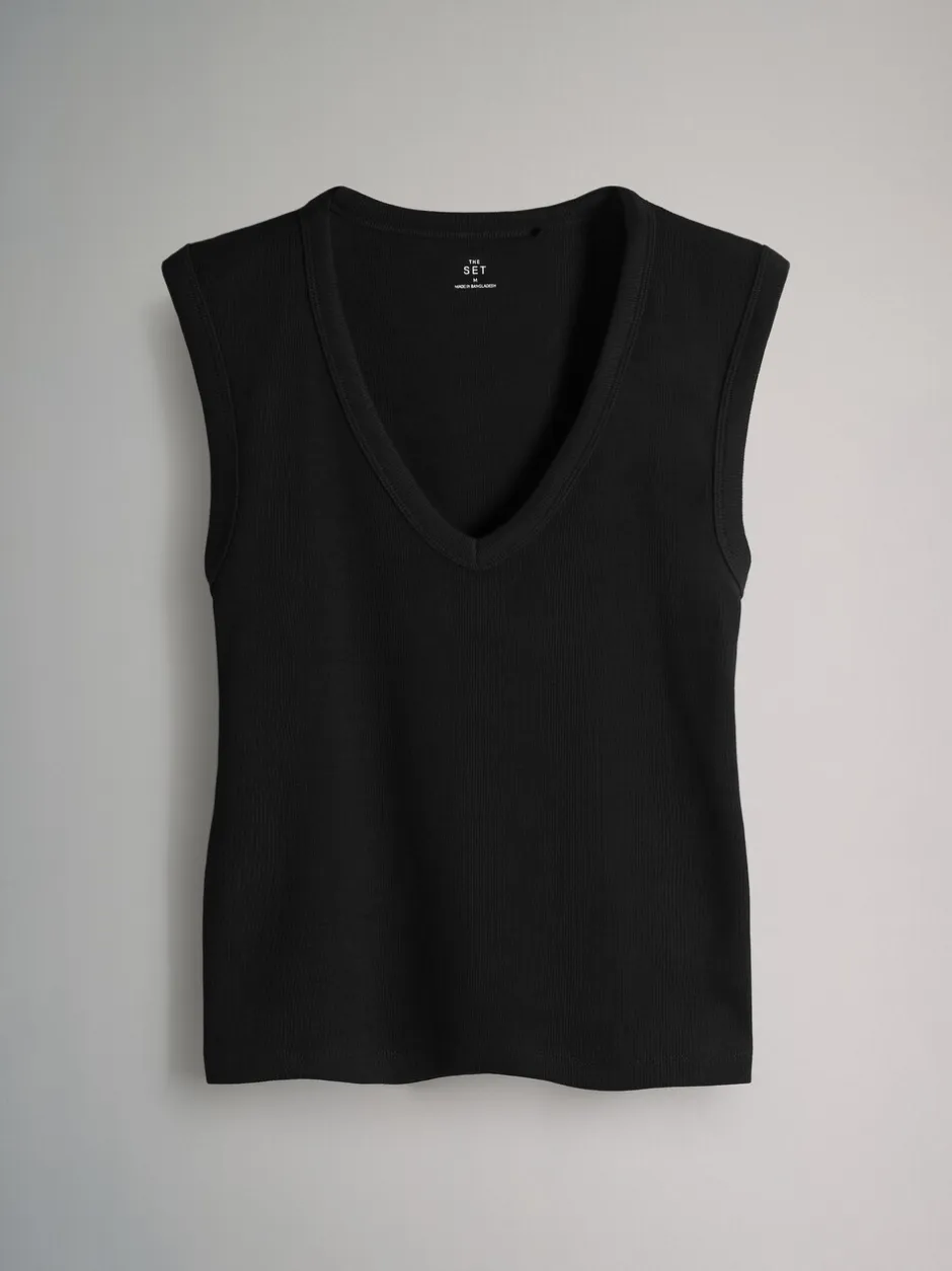 Tops En T-Shirts*The Set Set van 5 diepe V-hals geribbelde vest