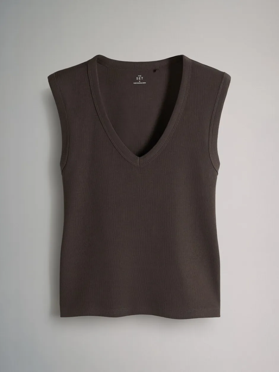 Tops En T-Shirts*The Set Set van 5 diepe V-hals geribbelde vest