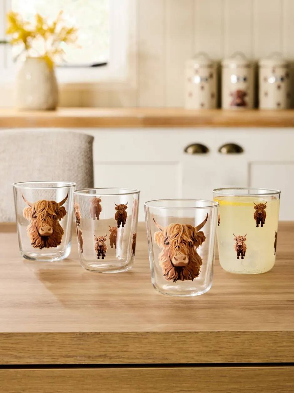 Glas|Tafelgerei|Next Set van 4 Hamish The Highland Cow tumblers