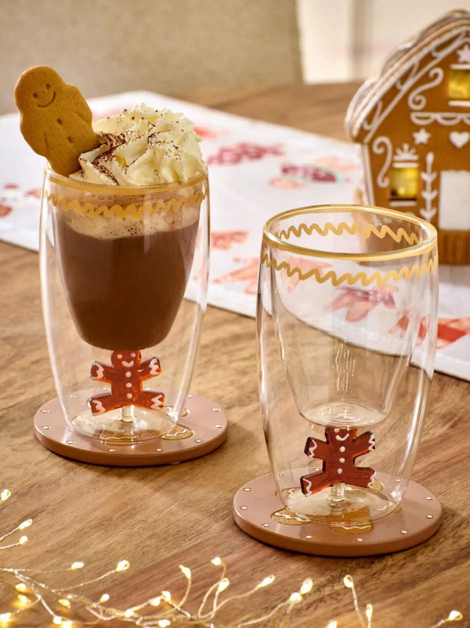 Glas|Next Set van 2 kerstbekerglazen met peperkoekmannetje