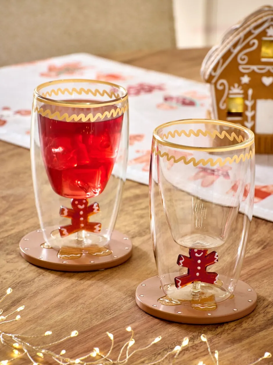 Glas|Next Set van 2 kerstbekerglazen met peperkoekmannetje