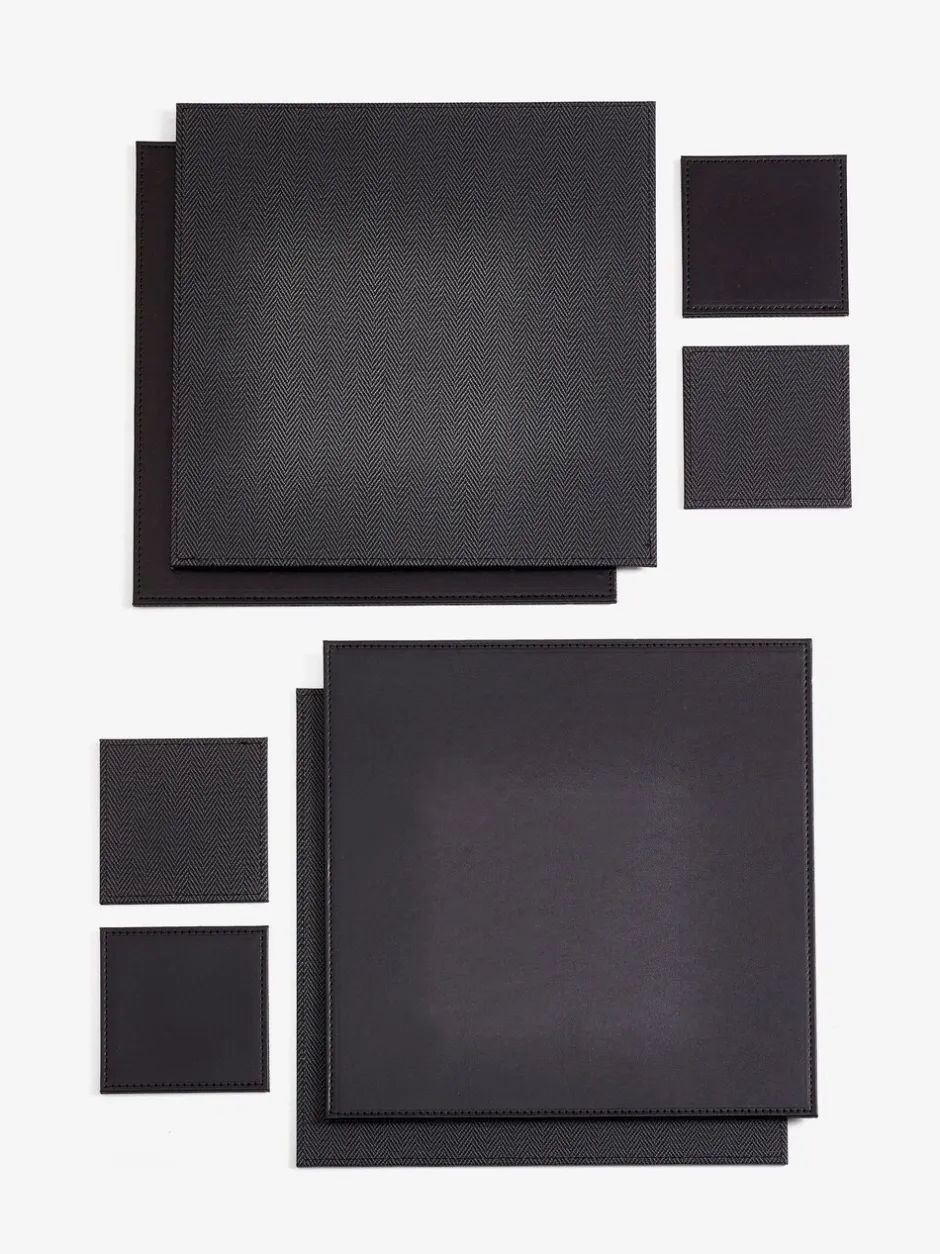 Tafellinnen En Placemats |Next Set van 4 omkeerbare placemats en onderzetters van imitatieleer Zwart