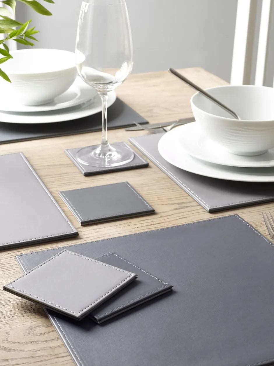 Tafellinnen En Placemats *Next Set van 4 omkeerbare placemats en onderzetters van imitatieleer Antraciet/grijs