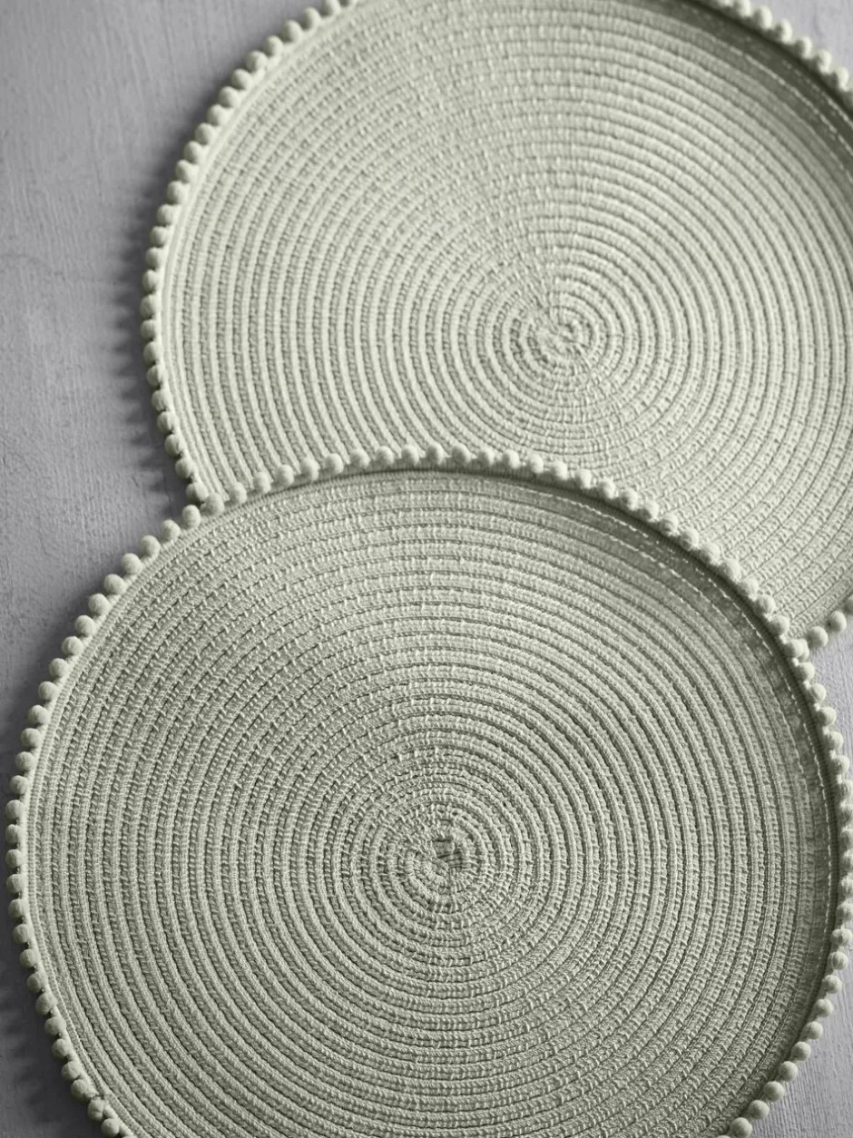 Tafellinnen En Placemats |Tafelgerei|Next Set van 4 placemats met pompon Grijs-groen