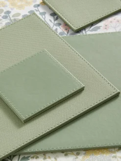 Tafellinnen En Placemats |Next Set van 4 rechthoekige omkeerbare imitatieleren placemats en onderzetters Grijs-groen