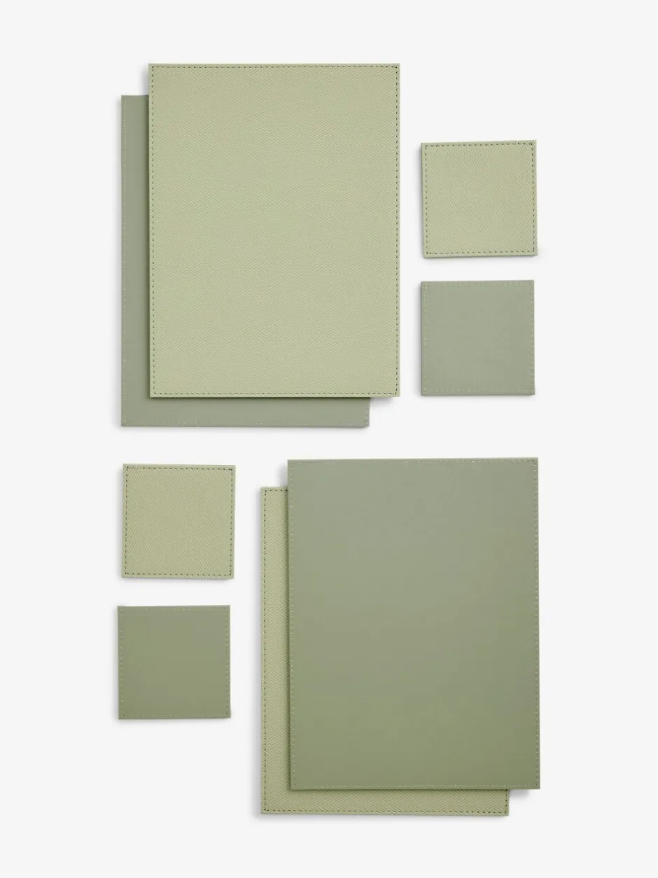 Tafellinnen En Placemats |Next Set van 4 rechthoekige omkeerbare imitatieleren placemats en onderzetters Grijs-groen
