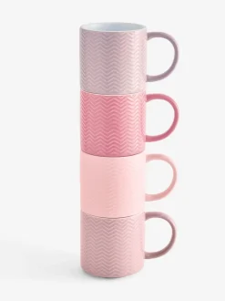 Mokken En Koppen|Next Set van 4 stapelmokken met textuur Roze