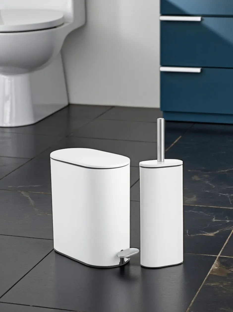 Badkameraccessoires|Showerdrape Fortuna 5L Soft Close Bathroom Pedal Bin and Toile Set Wit