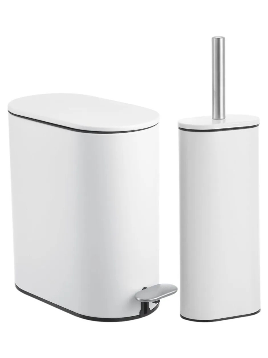 Badkameraccessoires|Showerdrape Fortuna 5L Soft Close Bathroom Pedal Bin and Toile Set Wit