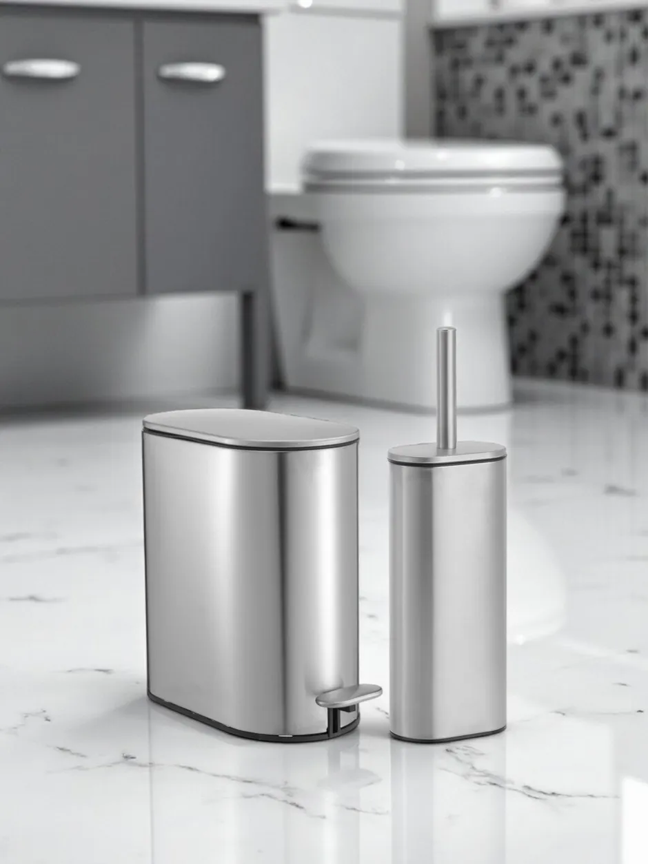 Badkameraccessoires|Showerdrape Fortuna 5L Soft Close Bathroom Pedal Bin and Toile Set Zilver
