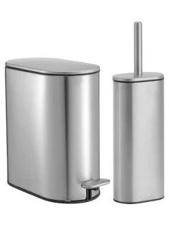 Badkameraccessoires|Showerdrape Fortuna 5L Soft Close Bathroom Pedal Bin and Toile Set Zilver