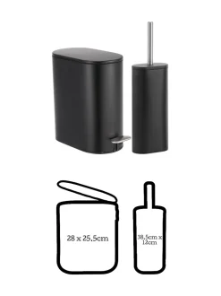 Badkameraccessoires*Showerdrape Fortuna 5L Soft Close Bathroom Pedal Bin and Toile Set Zwart
