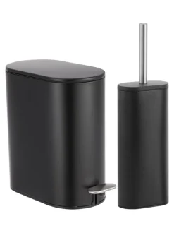Badkameraccessoires*Showerdrape Fortuna 5L Soft Close Bathroom Pedal Bin and Toile Set Zwart