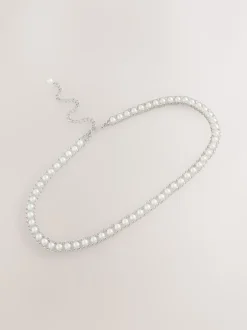 Ceintuurs|Next - Kettingriem Silver Tone Pearl Bead
