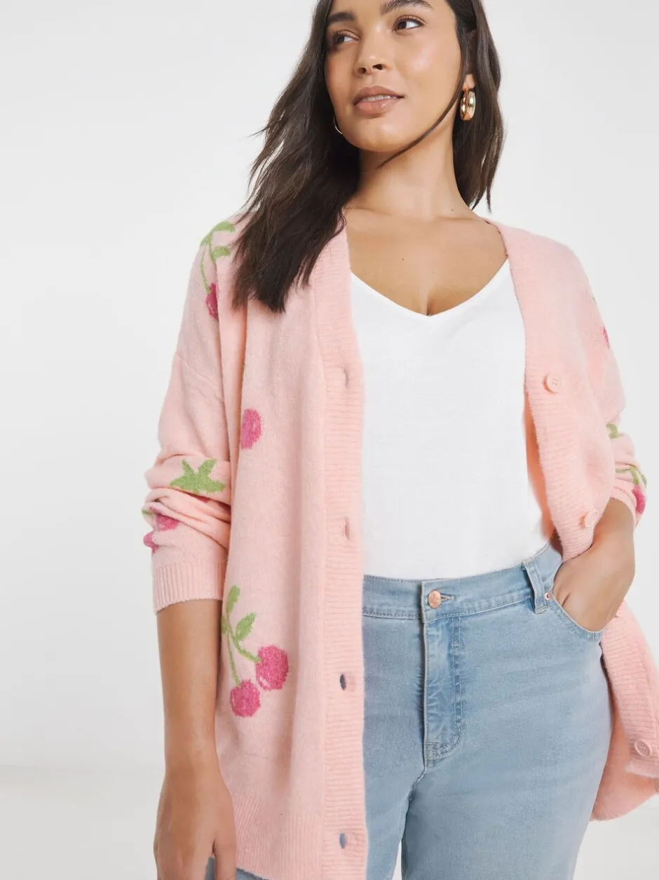 Gebreide Kleding|Simply Be Cherry Print Boyfriend Cardigan