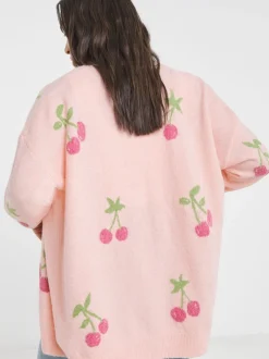 Gebreide Kleding|Simply Be Cherry Print Boyfriend Cardigan