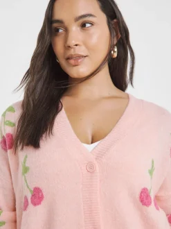 Gebreide Kleding|Simply Be Cherry Print Boyfriend Cardigan