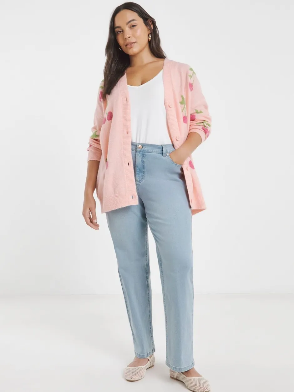 Gebreide Kleding|Simply Be Cherry Print Boyfriend Cardigan