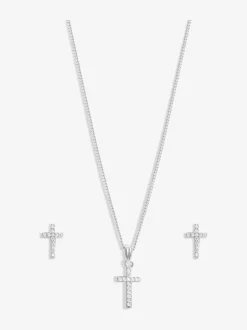 Sieraden|Simply Silver 925 Cubic Zirconia kruis set met geschenkverpakking