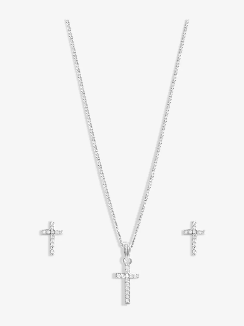 Sieraden|Simply Silver 925 Cubic Zirconia kruis set met geschenkverpakking