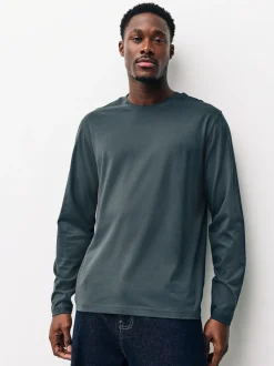 T-Shirts En Hemden*Next - Normale Pasvorm - verpakking van 5 regular-fit T-shirts met lange mouwen van 100% katoen Slate/Green/Ecru/Orange/Brown