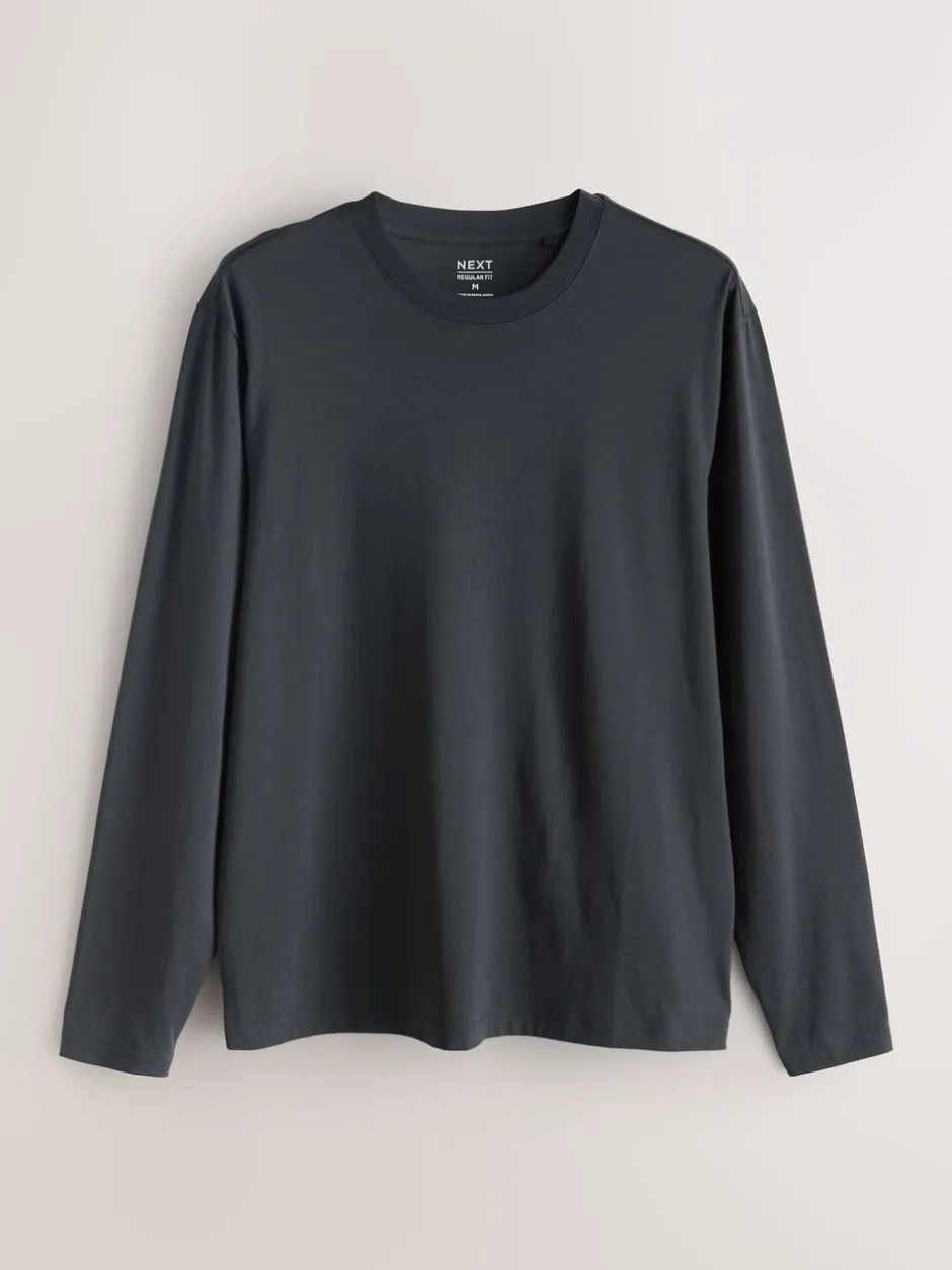 T-Shirts En Hemden*Next - Normale Pasvorm - verpakking van 5 regular-fit T-shirts met lange mouwen van 100% katoen Slate/Green/Ecru/Orange/Brown